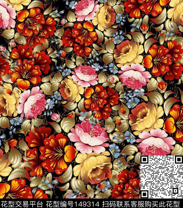 牵牛花满地花满底花数码印花华亿平台下载（图片编号: 149314） - 瓦栏（Walan）