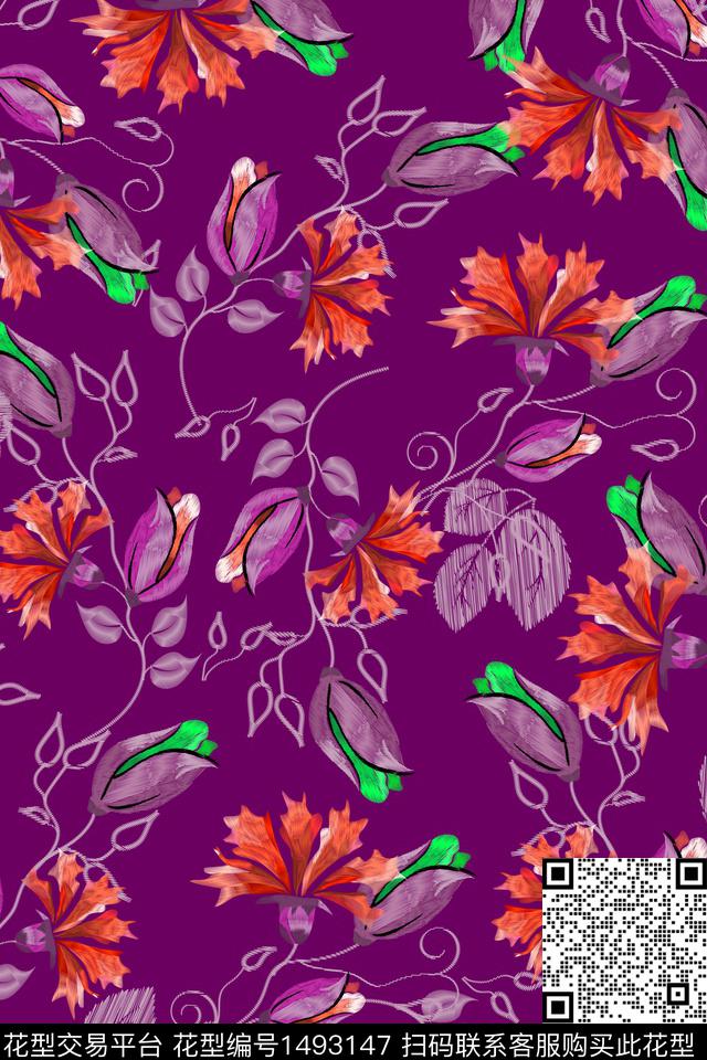 绿植树叶花卉大牌风数码印花华亿平台下载（图片编号: 1493147） - 瓦栏（Walan）