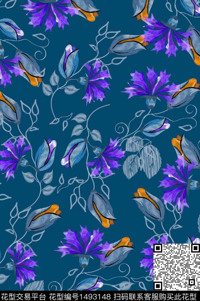 绿植树叶花卉大牌风数码印花华亿平台下载（图片编号: 1493148） - 瓦栏（Walan）