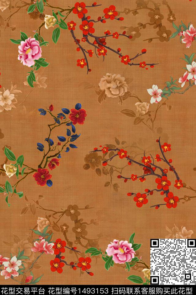 抽象花卉复古花卉数码印花华亿平台下载（图片编号: 1493153） - 瓦栏（Walan）