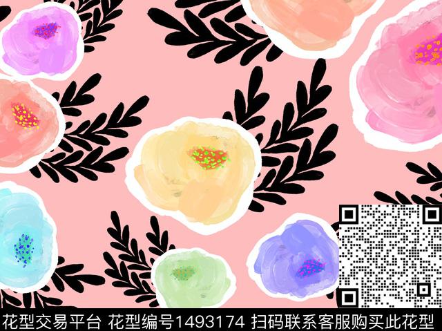 花卉创意数码印花华亿平台下载（图片编号: 1493174） - 瓦栏（Walan）