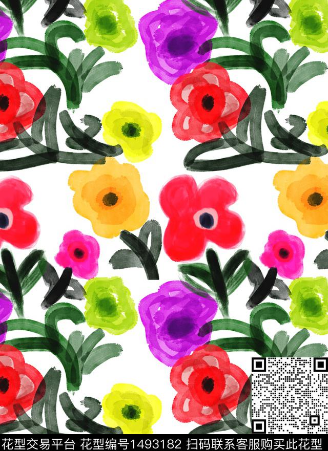 花卉创意数码印花华亿平台下载（图片编号: 1493182） - 瓦栏（Walan）