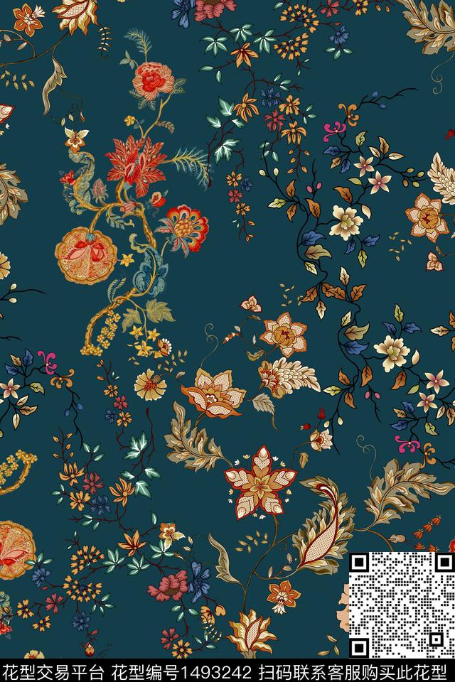民族风花卉大牌风数码印花华亿平台下载（图片编号: 1493242） - 瓦栏（Walan）