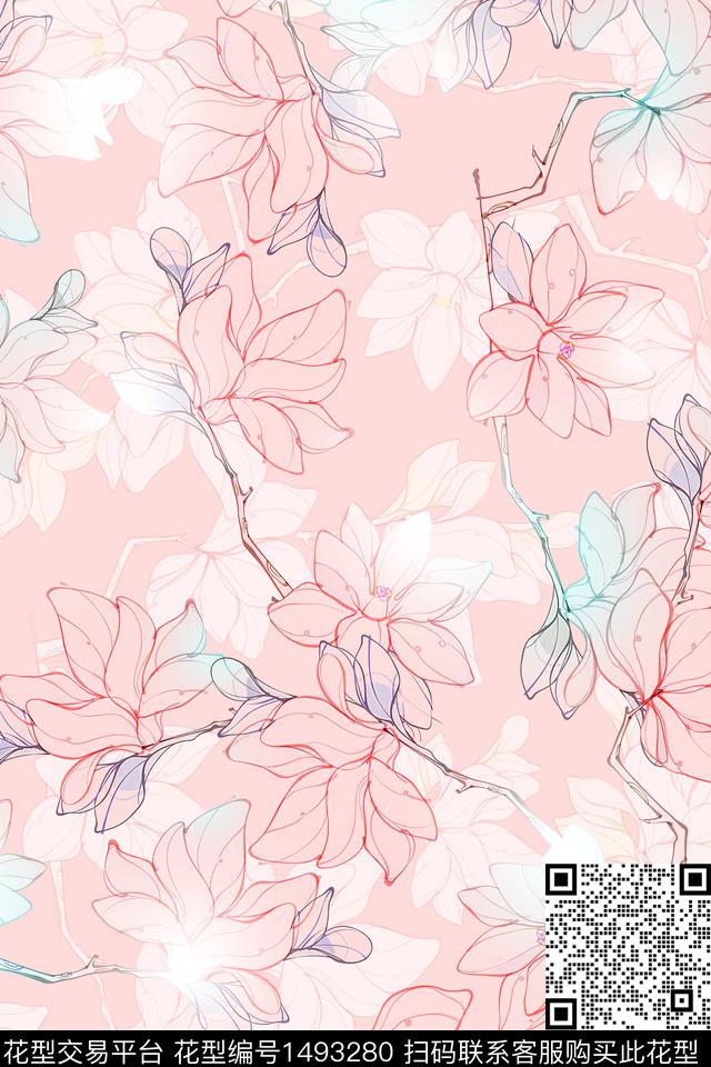 清爽底花卉花卉大牌风数码印花华亿平台下载（图片编号: 1493280） - 瓦栏（Walan）