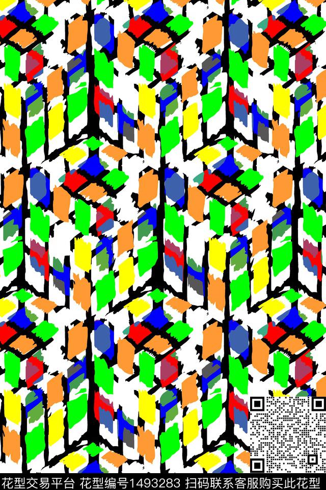 几何格子抽象数码印花华亿平台下载（图片编号: 1493283） - 瓦栏（Walan）