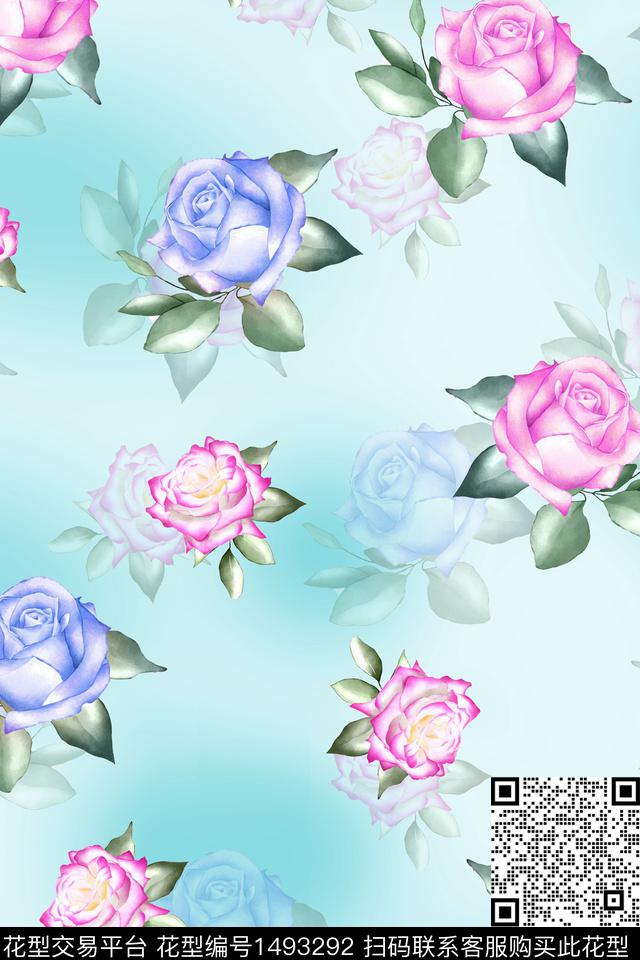 花卉小清新真丝数码印花华亿平台下载（图片编号: 1493292） - 瓦栏（Walan）