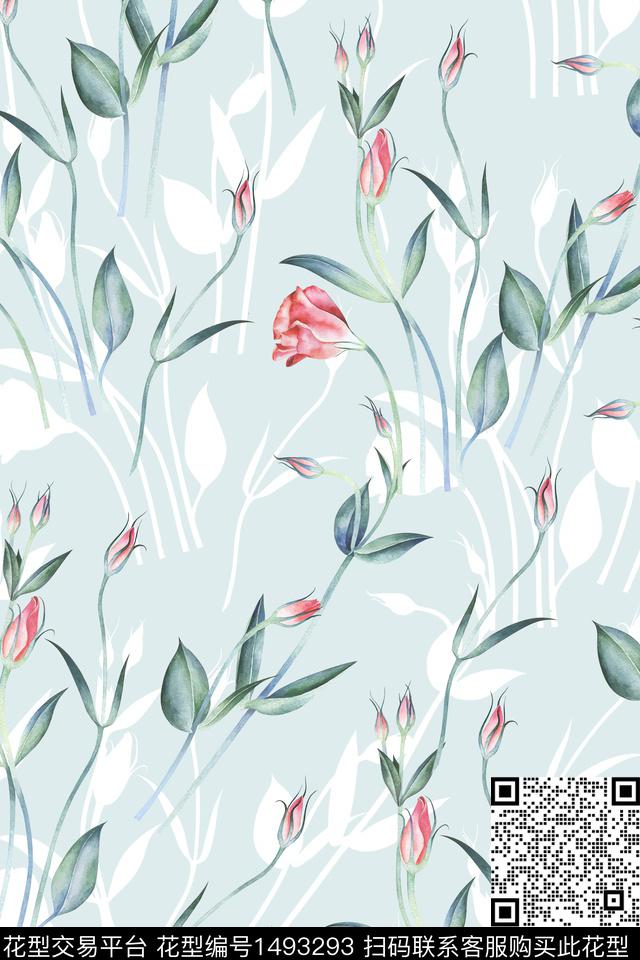 花卉小清新真丝数码印花华亿平台下载（图片编号: 1493293） - 瓦栏（Walan）