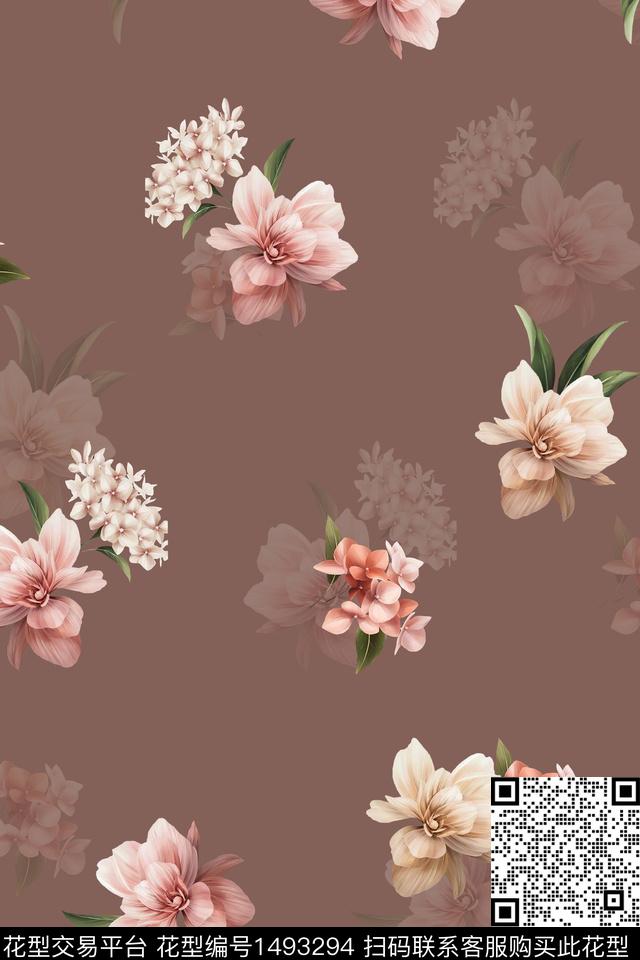 花卉小清新真丝数码印花华亿平台下载（图片编号: 1493294） - 瓦栏（Walan）