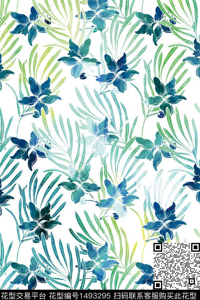 绿植树叶绿色花卉数码印花华亿平台下载（图片编号: 1493295） - 瓦栏（Walan）