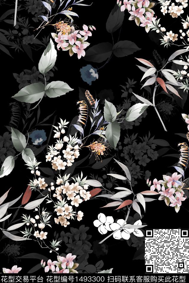 时尚花卉真丝数码印花华亿平台下载（图片编号: 1493300） - 瓦栏（Walan）