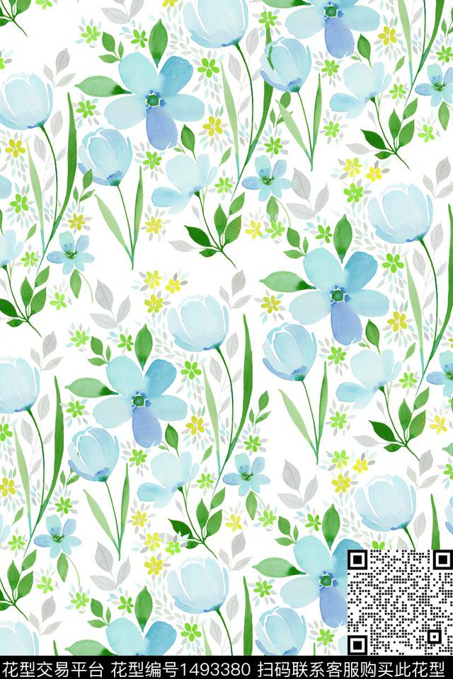 花卉小清新真丝数码印花华亿平台下载（图片编号: 1493380） - 瓦栏（Walan）