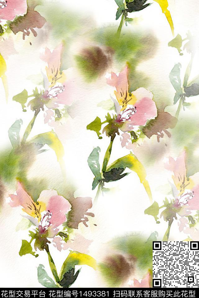 花卉小清新真丝数码印花华亿平台下载（图片编号: 1493381） - 瓦栏（Walan）