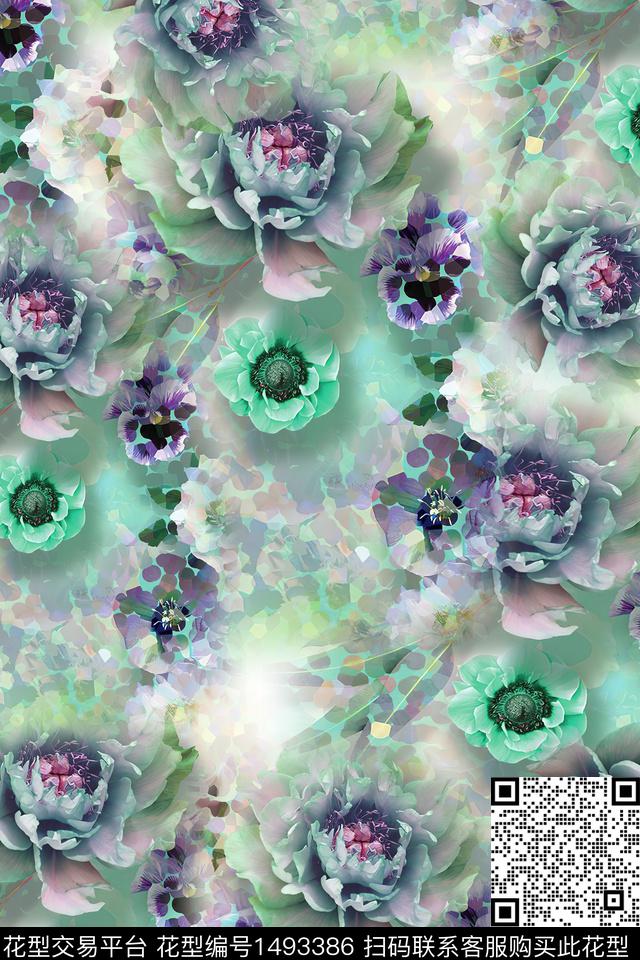 小清新抽象真丝数码印花华亿平台下载（图片编号: 1493386） - 瓦栏（Walan）