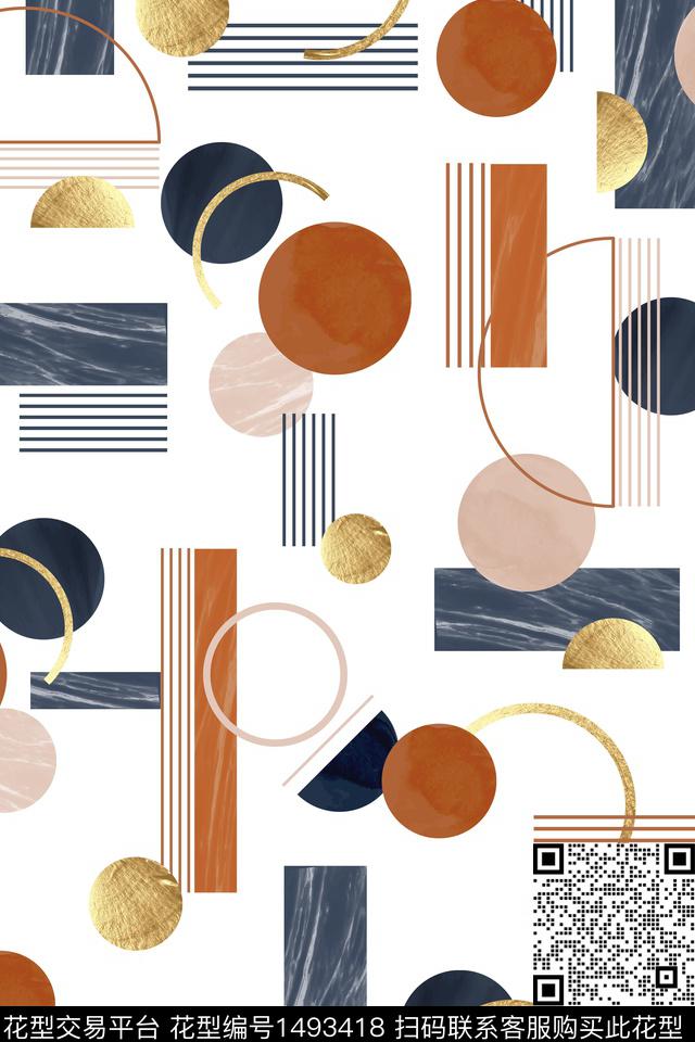几何线条大牌风数码印花华亿平台下载（图片编号: 1493418） - 瓦栏（Walan）