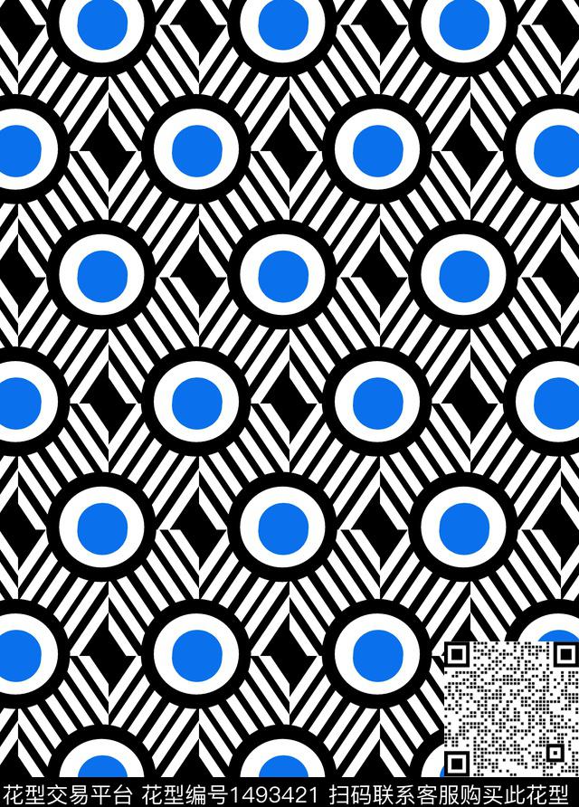 几何格子大牌风数码印花华亿平台下载（图片编号: 1493421） - 瓦栏（Walan）