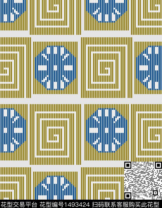 几何格子大牌风数码印花华亿平台下载（图片编号: 1493424） - 瓦栏（Walan）