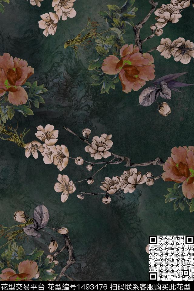花卉香云纱老年花数码印花华亿平台下载（图片编号: 1493476） - 瓦栏（Walan）