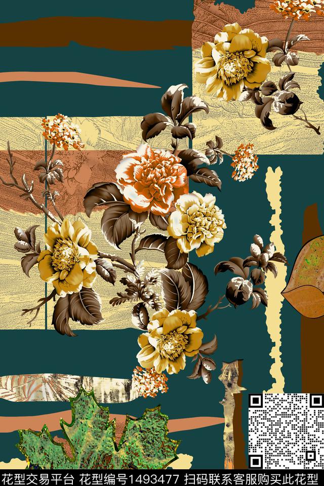 花卉香云纱老年花数码印花华亿平台下载（图片编号: 1493477） - 瓦栏（Walan）