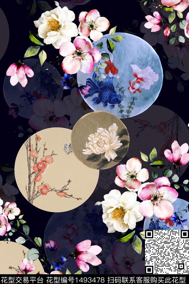 花卉香云纱老年花数码印花华亿平台下载（图片编号: 1493478） - 瓦栏（Walan）