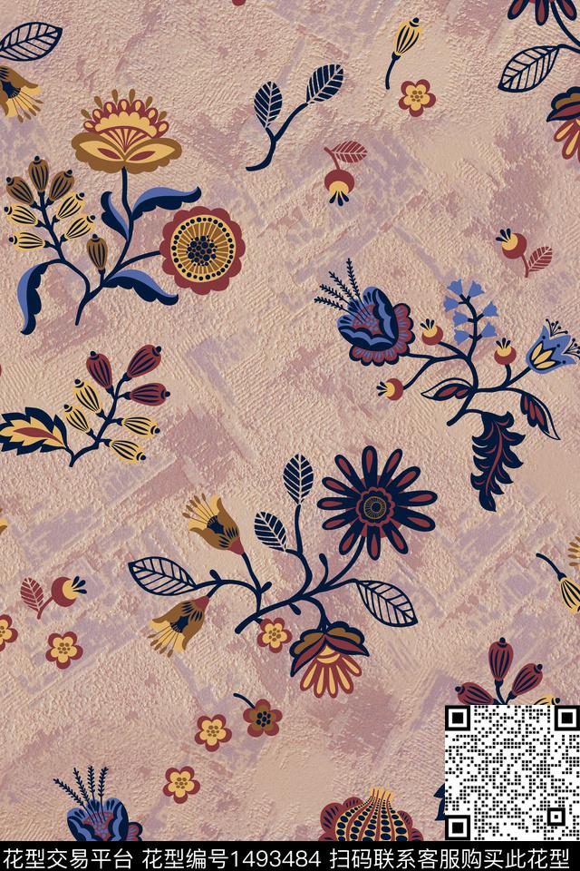花卉香云纱老年花数码印花华亿平台下载（图片编号: 1493484） - 瓦栏（Walan）