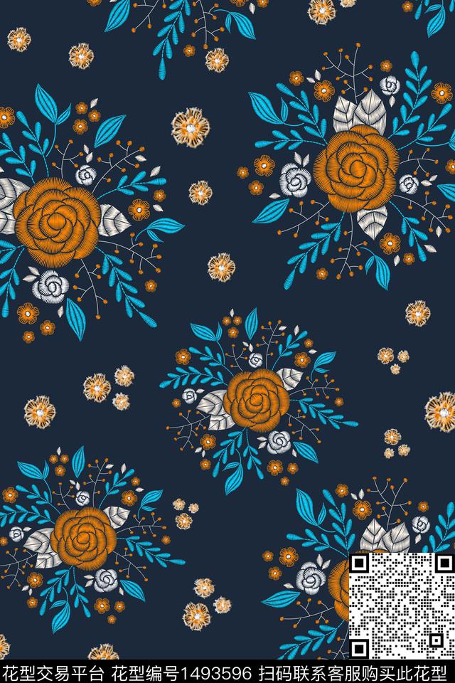 时尚花卉真丝数码印花华亿平台下载（图片编号: 1493596） - 瓦栏（Walan）