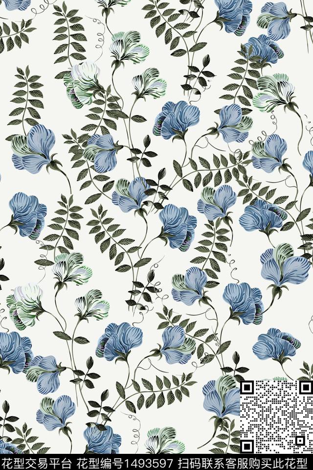 花卉小清新真丝数码印花华亿平台下载（图片编号: 1493597） - 瓦栏（Walan）