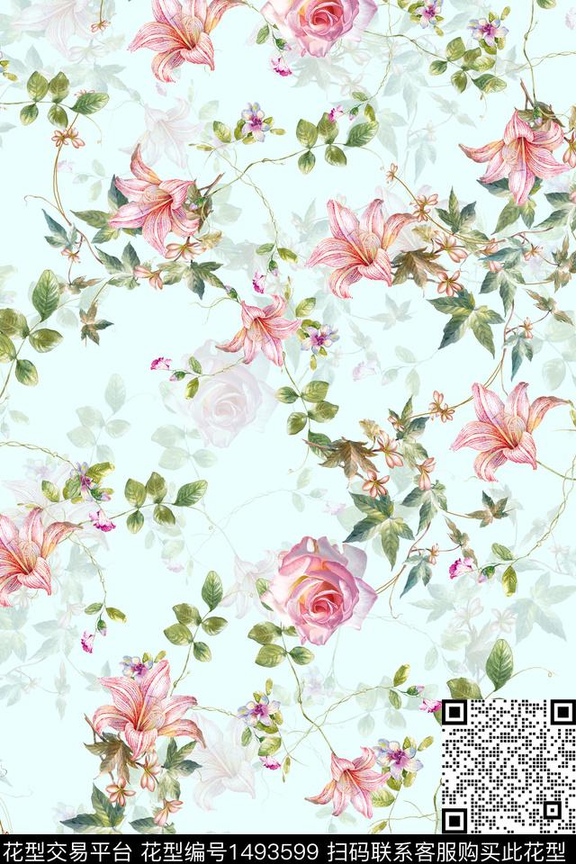 花卉小清新真丝数码印花华亿平台下载（图片编号: 1493599） - 瓦栏（Walan）