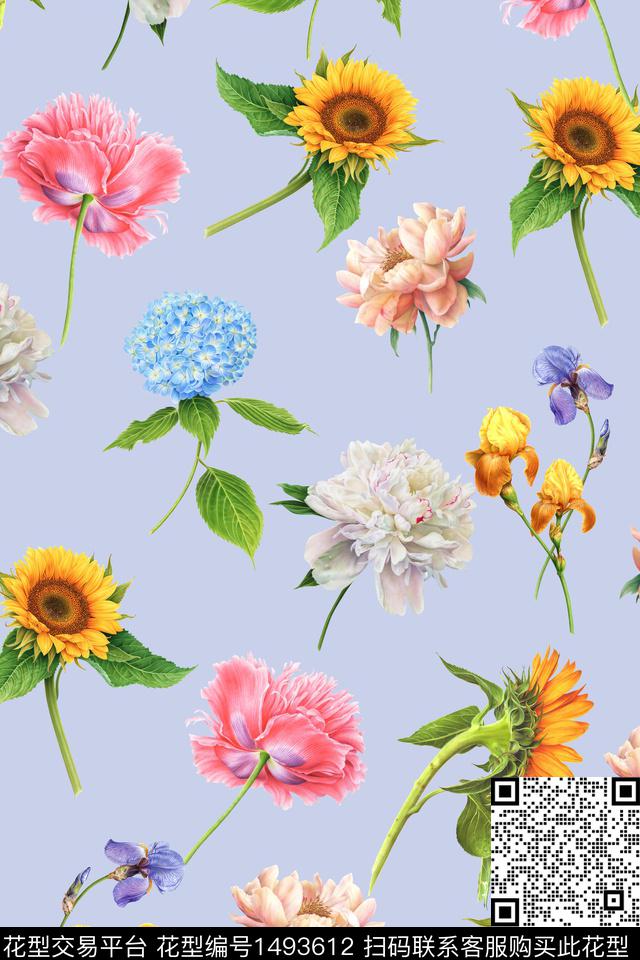 清爽底花卉花卉大牌风数码印花华亿平台下载（图片编号: 1493612） - 瓦栏（Walan）