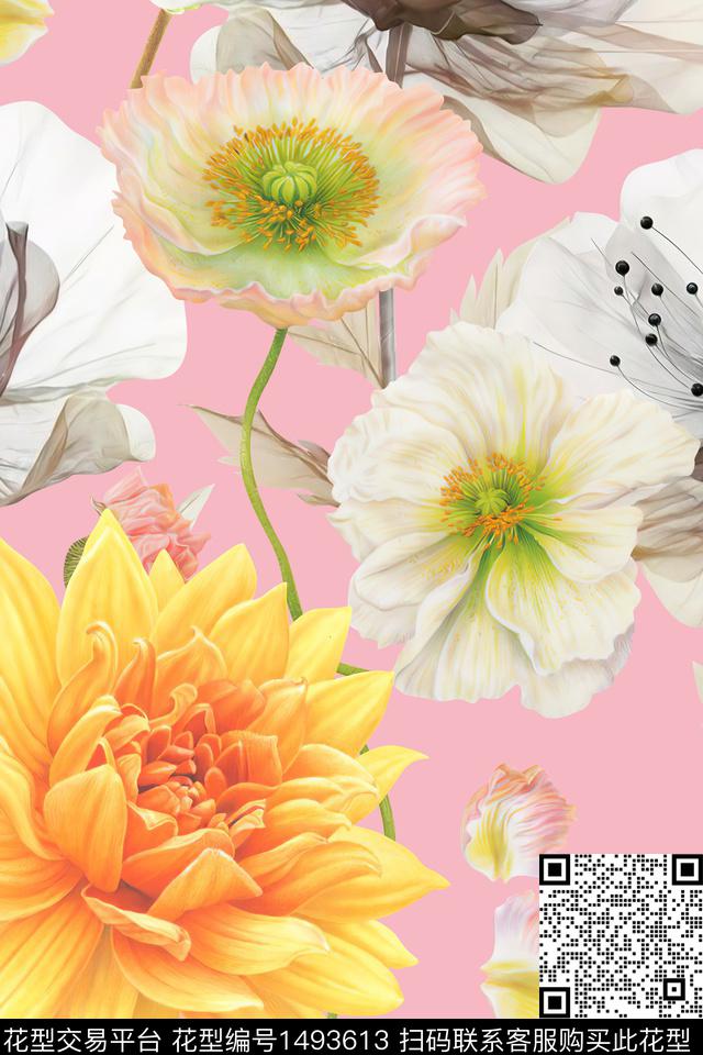 清爽底花卉花卉大牌风数码印花华亿平台下载（图片编号: 1493613） - 瓦栏（Walan）