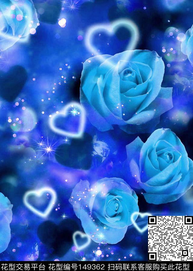蓝玫瑰画爱情数码印花华亿平台下载（图片编号: 149362） - 瓦栏（Walan）
