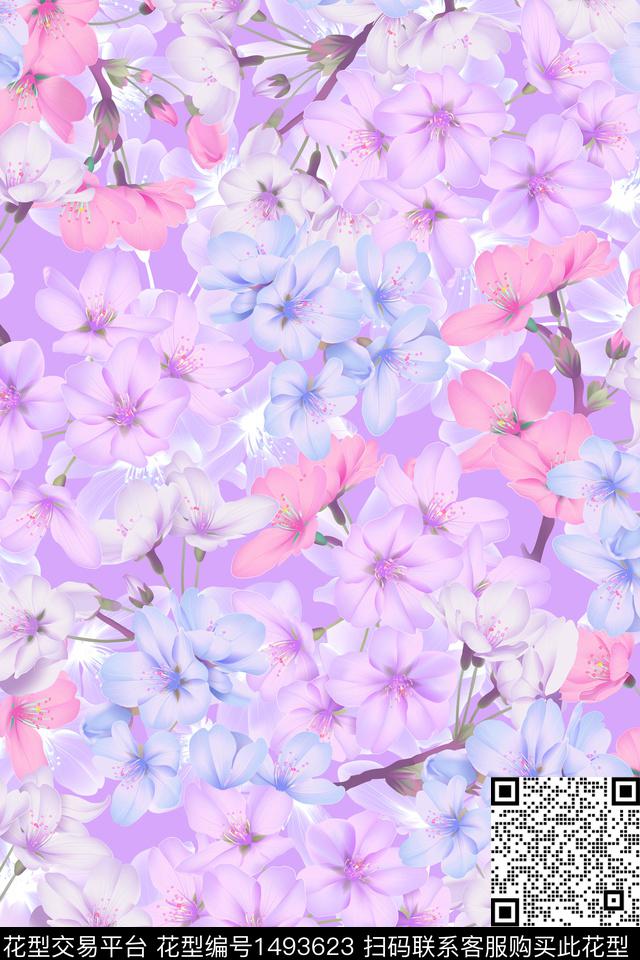 花卉大牌风粉色数码印花华亿平台下载（图片编号: 1493623） - 瓦栏（Walan）