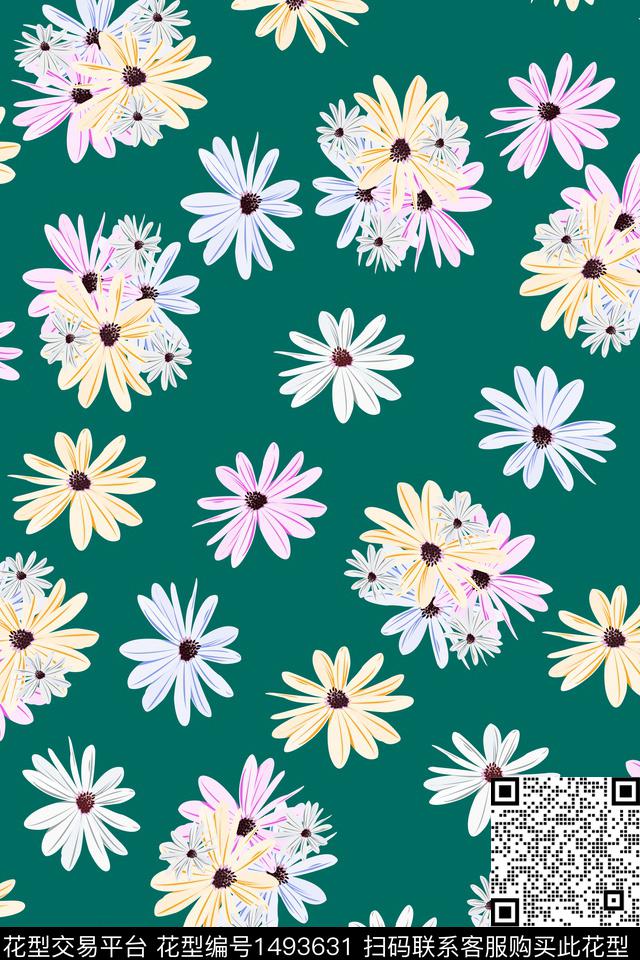 黄花花卉小碎花数码印花华亿平台下载（图片编号: 1493631） - 瓦栏（Walan）