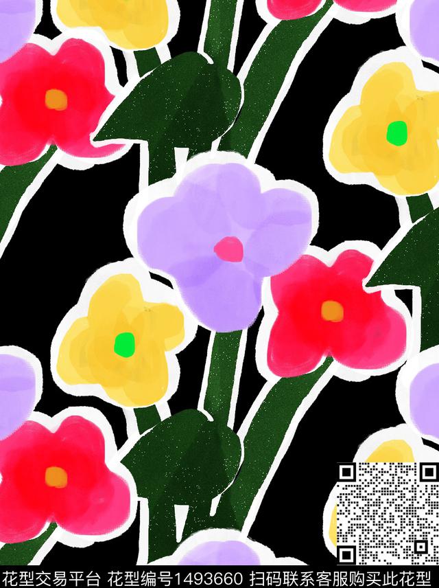 花卉创意年轻女性数码印花华亿平台下载（图片编号: 1493660） - 瓦栏（Walan）