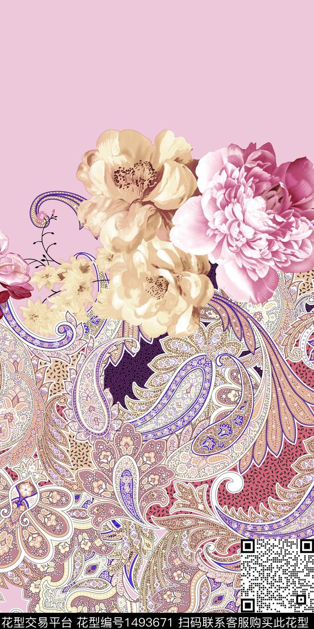 奢华纸印花花卉数码印花华亿平台下载（图片编号: 1493671） - 瓦栏（Walan）