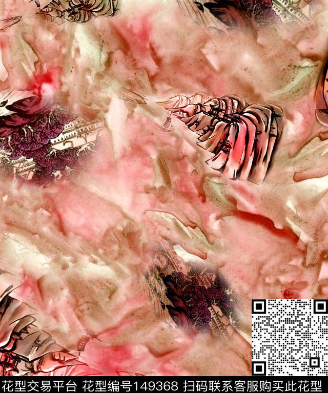 水彩肌理国画山水画数码印花华亿平台下载（图片编号: 149368） - 瓦栏（Walan）