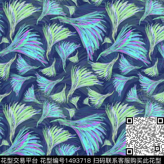 羽毛手绘趣味数码印花华亿平台下载（图片编号: 1493718） - 瓦栏（Walan）