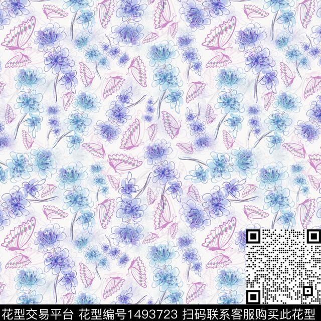 手绘趣味小碎花数码印花华亿平台下载（图片编号: 1493723） - 瓦栏（Walan）
