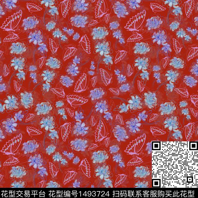 手绘趣味小碎花数码印花华亿平台下载（图片编号: 1493724） - 瓦栏（Walan）