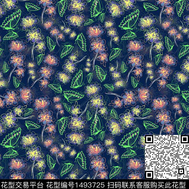 手绘趣味小碎花数码印花华亿平台下载（图片编号: 1493725） - 瓦栏（Walan）