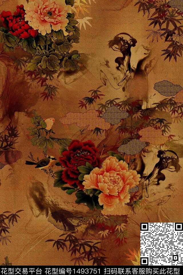 大牌风香云纱旗袍数码印花华亿平台下载（图片编号: 1493751） - 瓦栏（Walan）