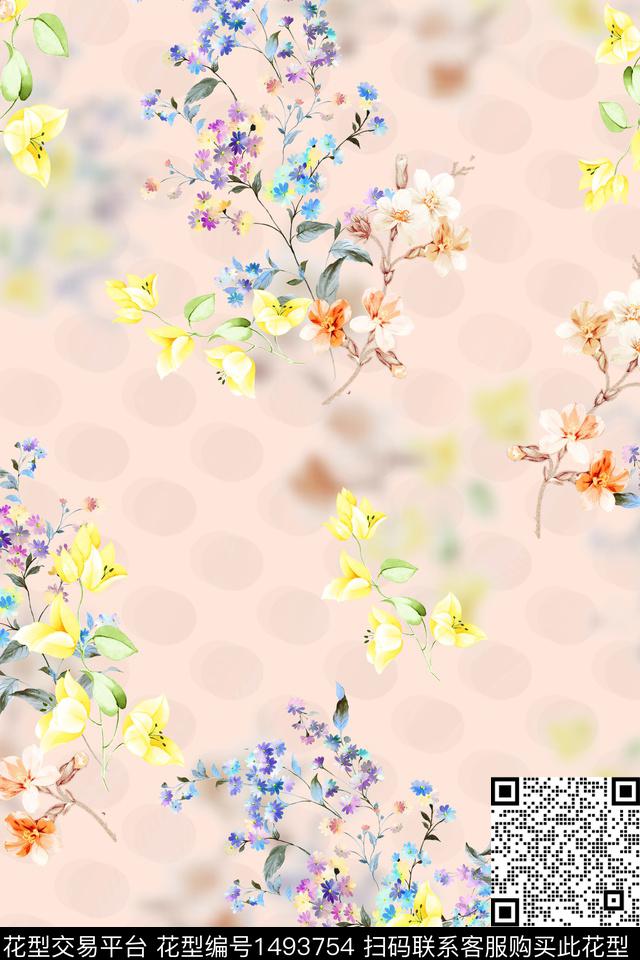 花卉大牌风手绘数码印花华亿平台下载（图片编号: 1493754） - 瓦栏（Walan）