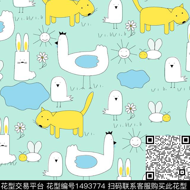 动物可爱小清新传统印花华亿平台下载（图片编号: 1493774） - 瓦栏（Walan）