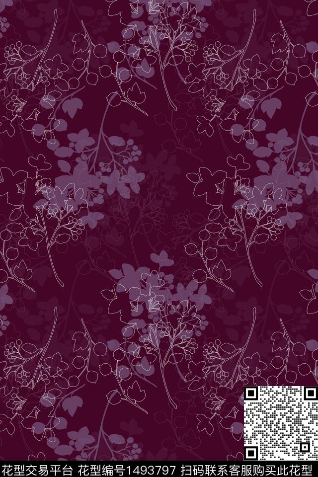 花卉香云纱抽象数码印花华亿平台下载（图片编号: 1493797） - 瓦栏（Walan）