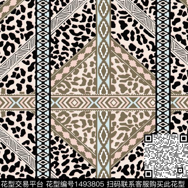 几何线条动物纹传统印花华亿平台下载（图片编号: 1493805） - 瓦栏（Walan）