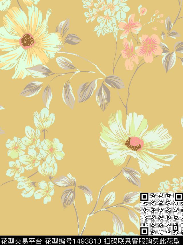 雪纺春夏华亿平台大牌风传统印花华亿平台下载（图片编号: 1493813） - 瓦栏（Walan）