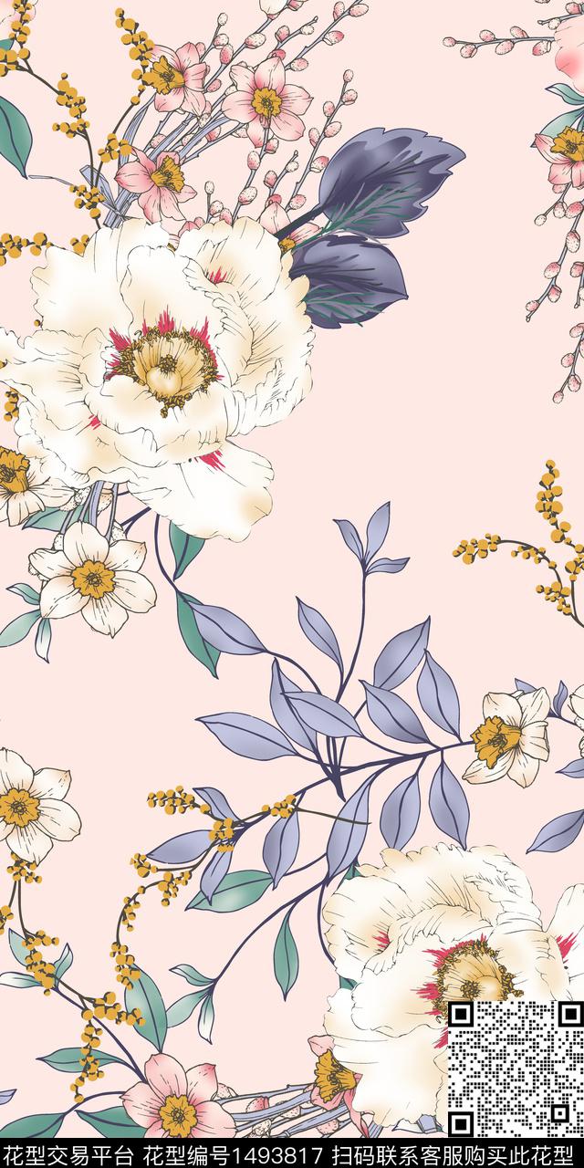 清爽底花卉花卉雪纺传统印花华亿平台下载（图片编号: 1493817） - 瓦栏（Walan）