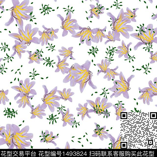 水彩花卉小清新数码印花华亿平台下载（图片编号: 1493824） - 瓦栏（Walan）