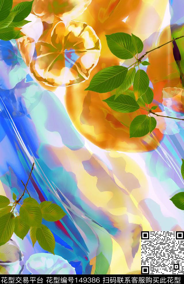 水彩笔触肌理树叶数码印花华亿平台下载（图片编号: 149386） - 瓦栏（Walan）