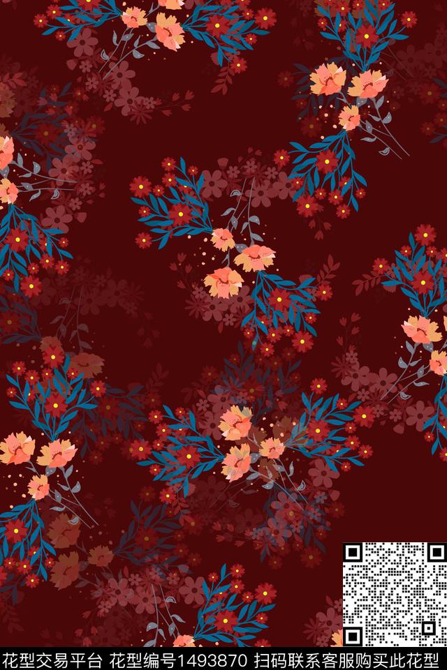 花卉大牌风小碎花数码印花华亿平台下载（图片编号: 1493870） - 瓦栏（Walan）