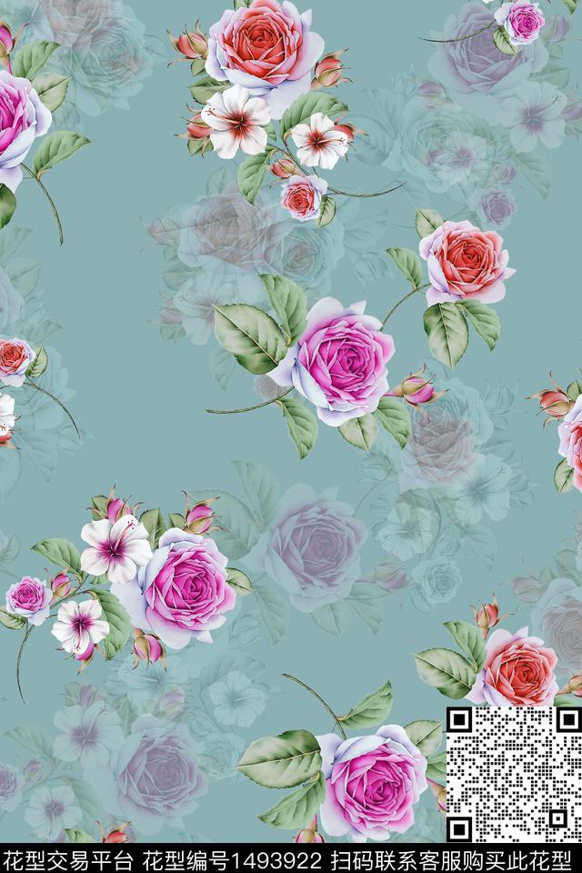 连衣裙花卉春夏华亿平台数码印花华亿平台下载（图片编号: 1493922） - 瓦栏（Walan）